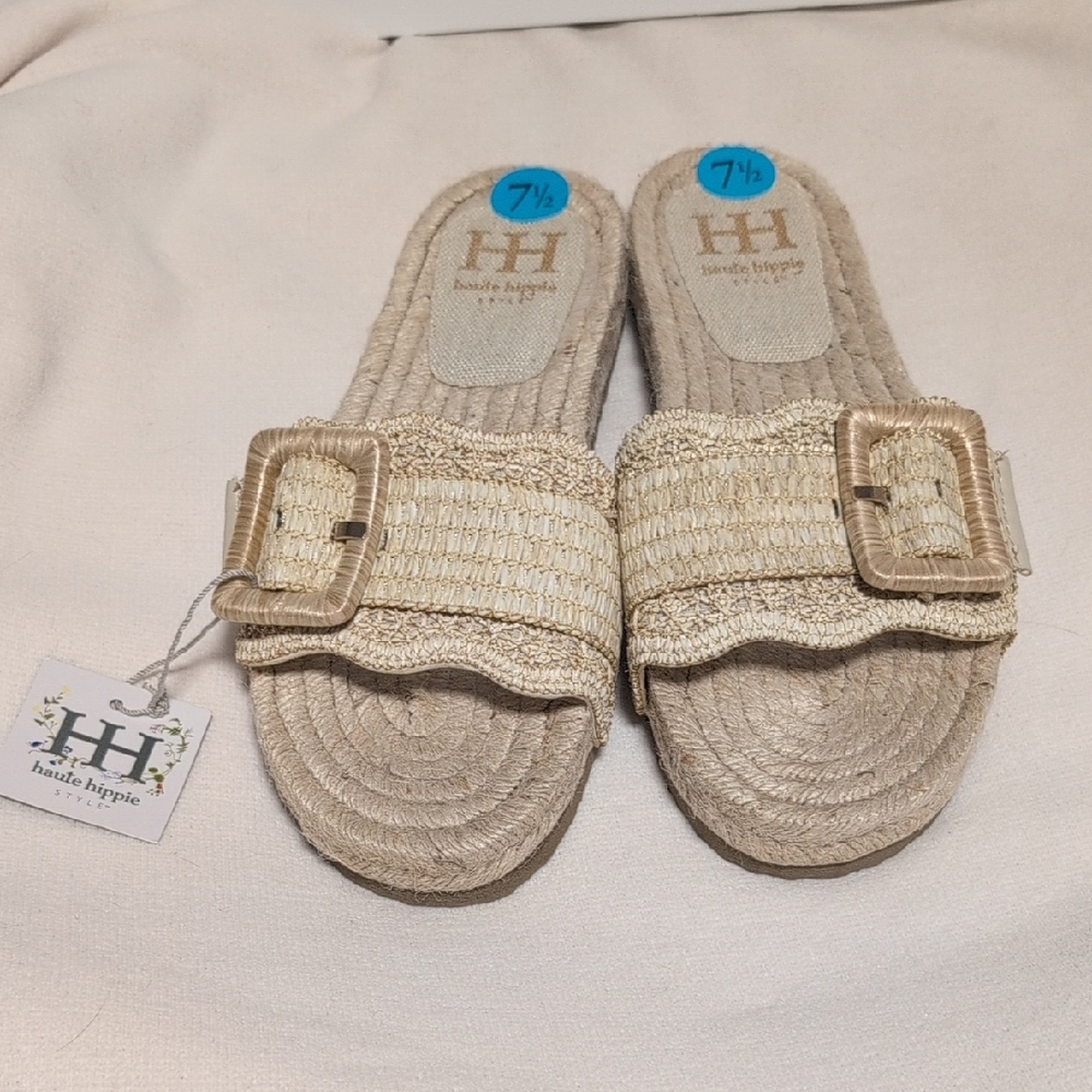 Haute Hippie Nyssa Boho Raffia Woven Slide Sandals Size 7.5 - Picture 2 of 11